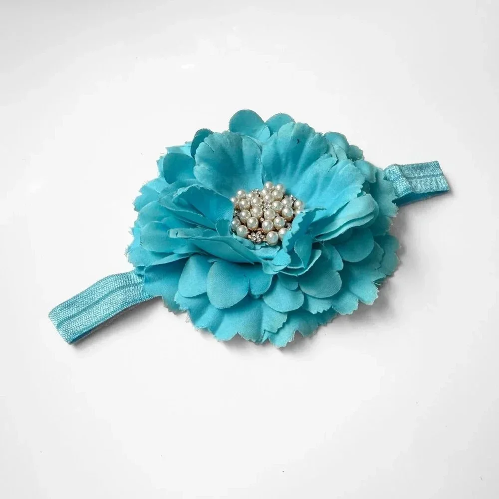 NWT Pretty Vintage Inspired Girls Headband Hair Floral Beaded Aqua Marine OS